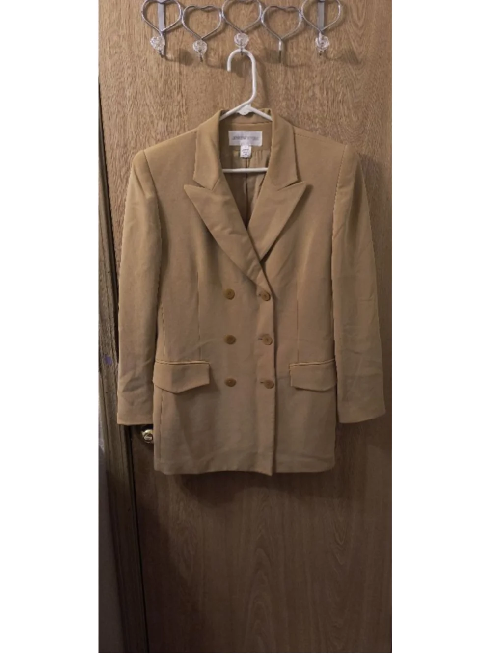Vintage Jones New York 100% Silk Blazer Camel Double Breasted Minimalist 10